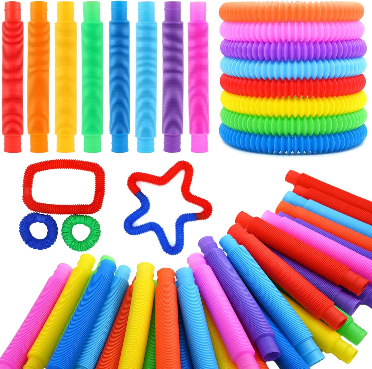 30 Pack Pop Tubes Sensory Toys, Connectable and Extendable Fidget Toys for Stres...