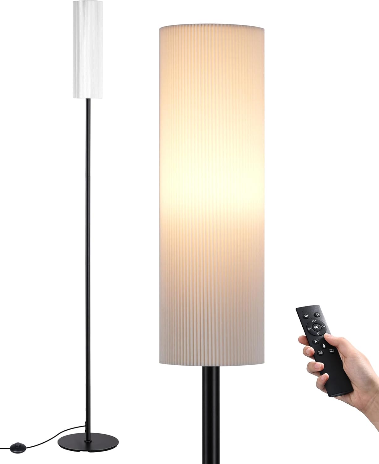 EDISHINE Floor Lamp, Standing Lamp with Wrinkled Linen Lampshade, Floor Lamps fo...