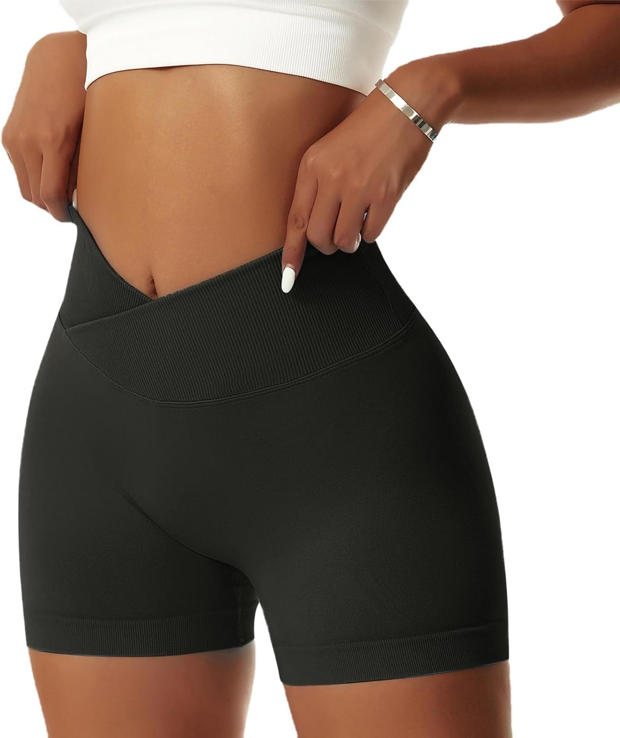 Vertvie Women's Workout Gym Shorts Booty V Cross Spandex Yoga Biker Shorts Scrun...