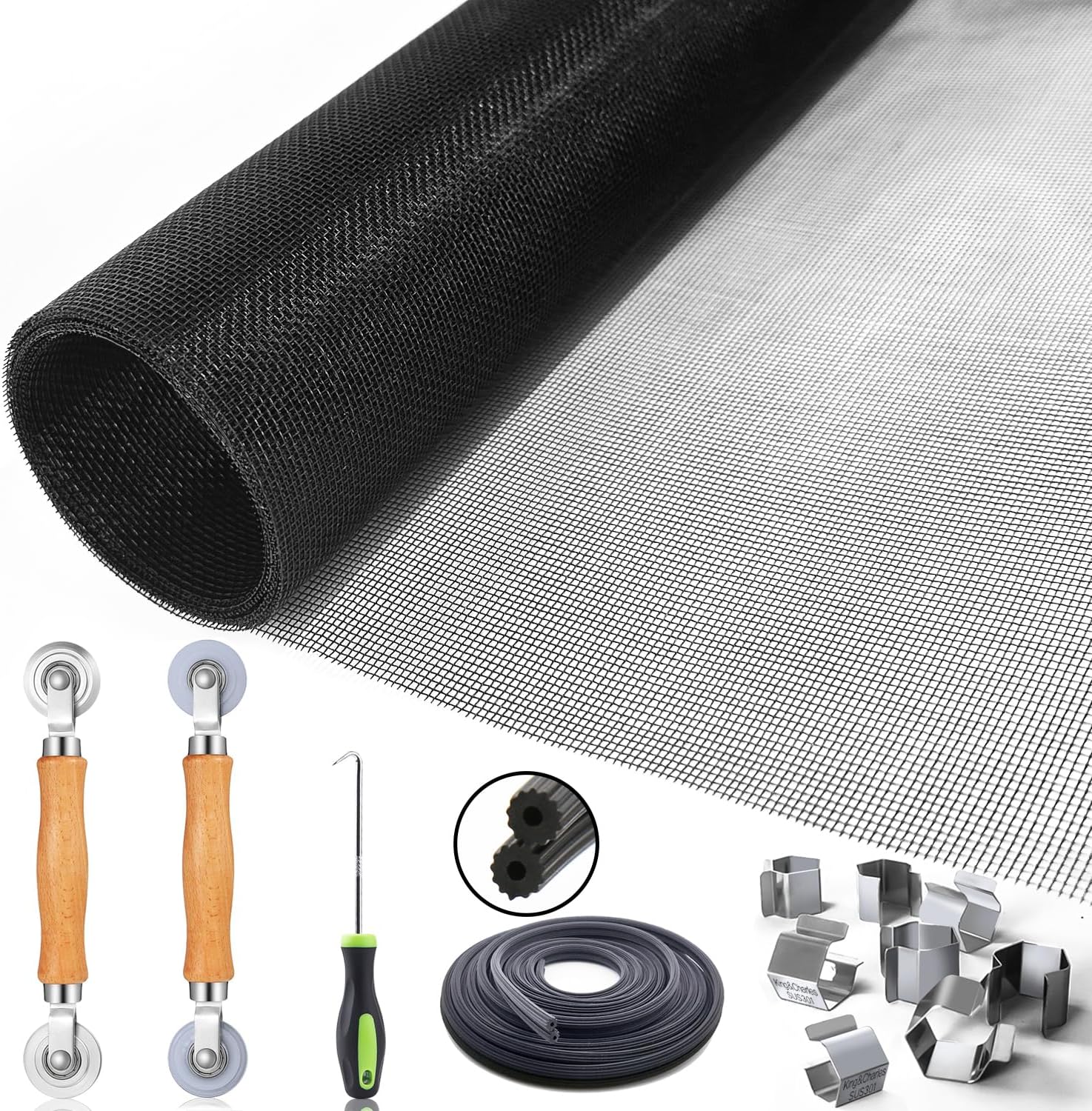 Window Screen Door Repair Kit, King&Charles Include Window Screens 48"x118"+ 2 R...