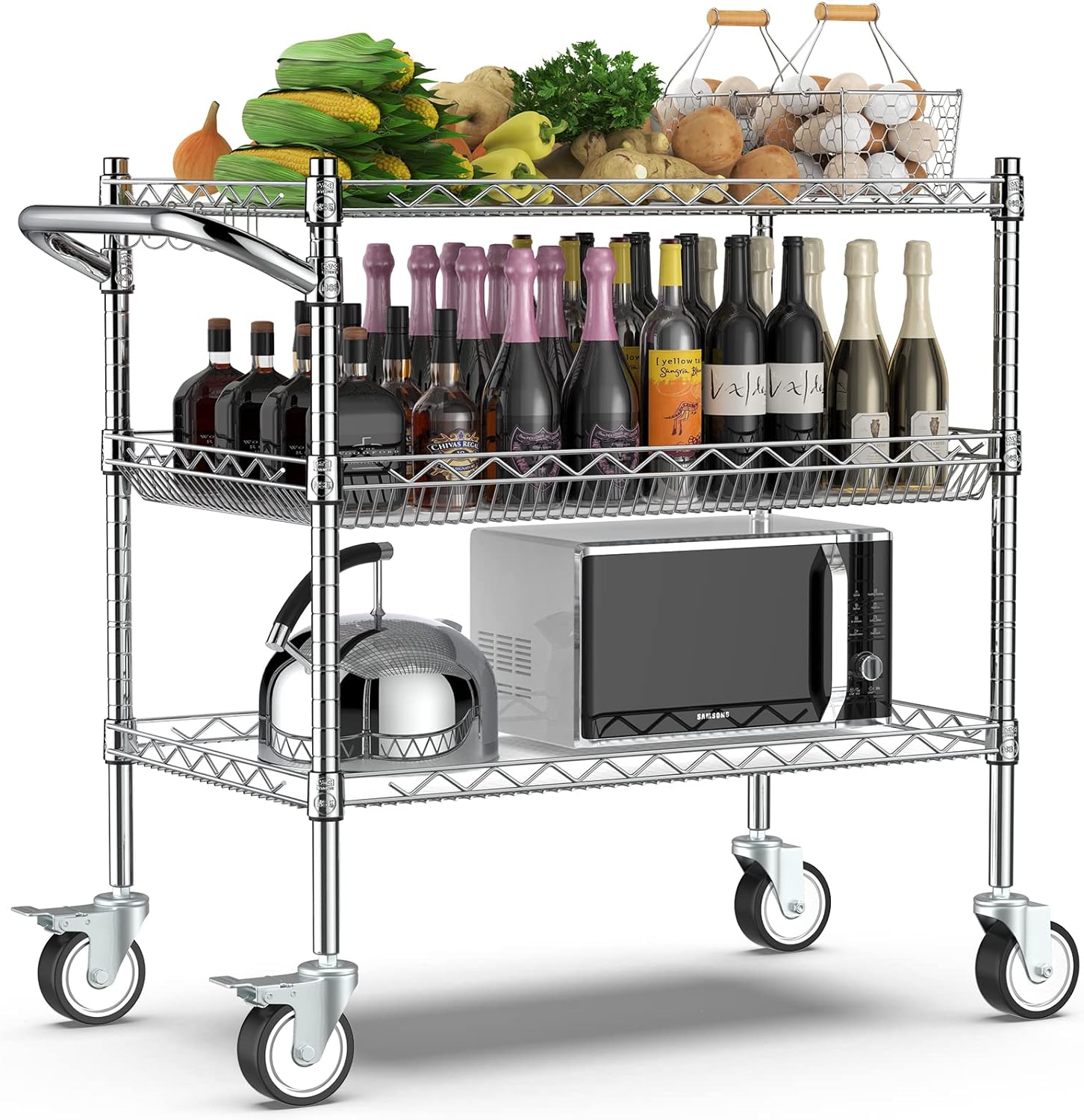 Leteuke 3 Tier Rolling Carts with Wheels,990Lbs Heavy Duty Rolling Utility Cart,...