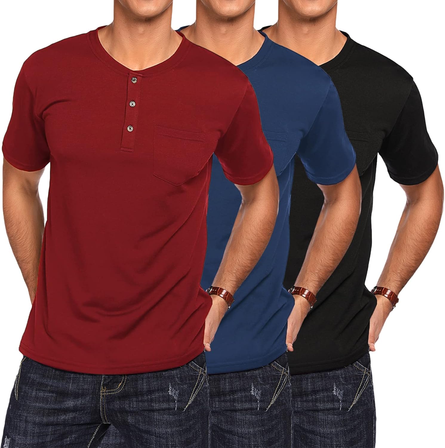 COOFANDY Men's 3 Pack Henley Shirts, Special Short Sleeve Casual Basic Tees, Inn...