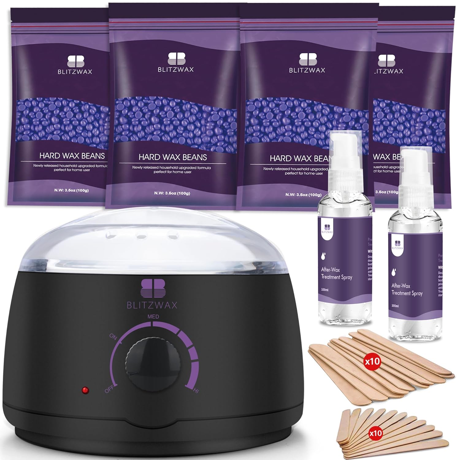 BLITZWAX Waxing Kit Black Wax Hair Removal Kit for Women and Men Hard Wax Kit fo...
