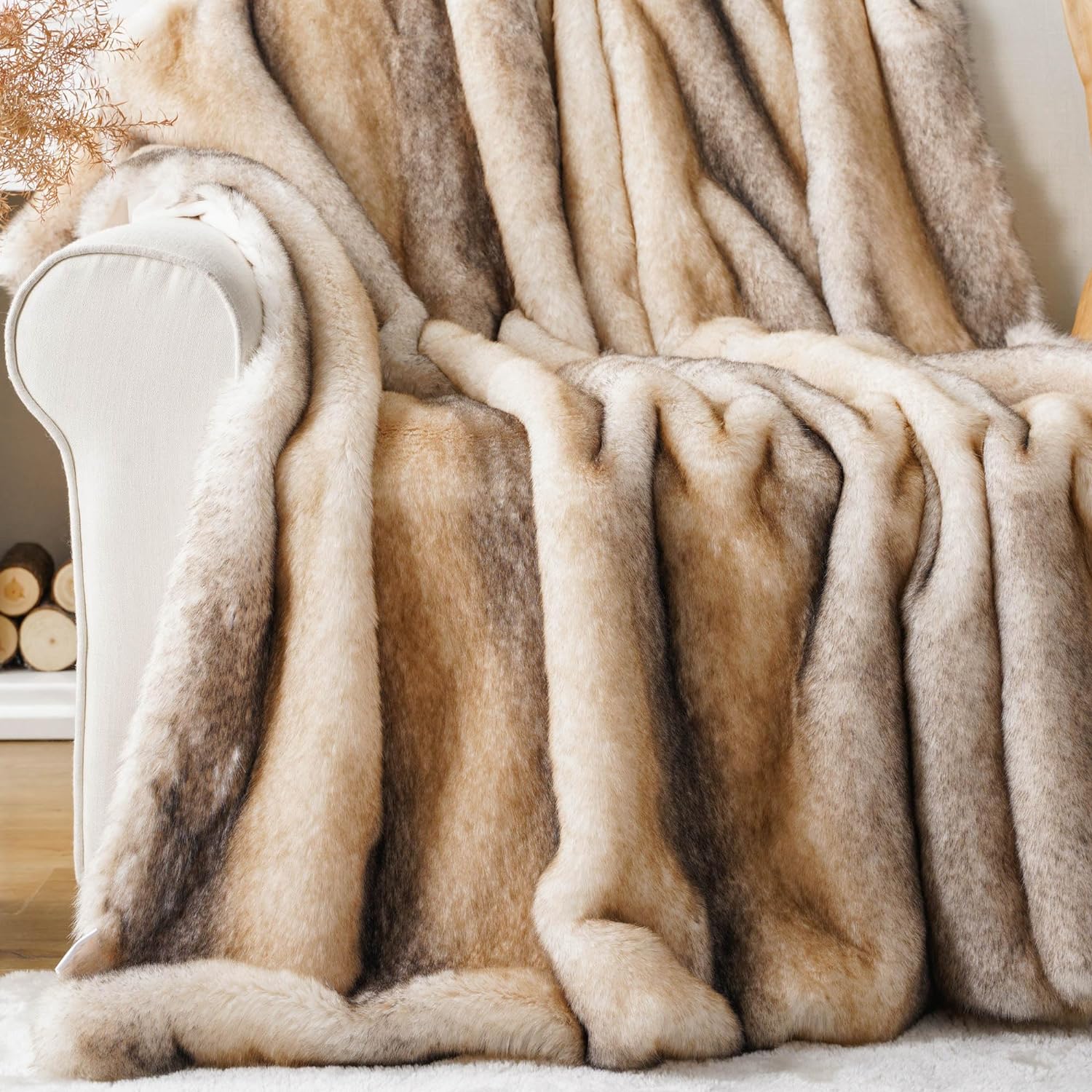 BATTILO HOME Luxury Mink Faux Fur Throw, Special Cozy Warm Fur Blanket for Bed,...