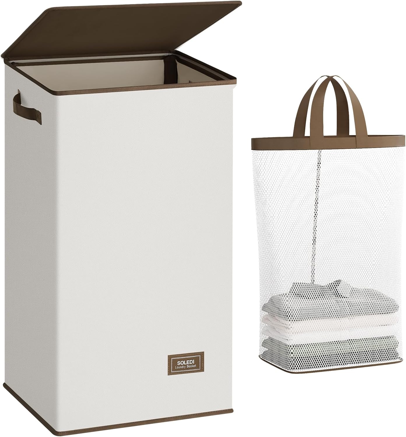 SOLEDI Laundry Hamper with Lid - 100L XL - Large Laundry Basket with Removable B...