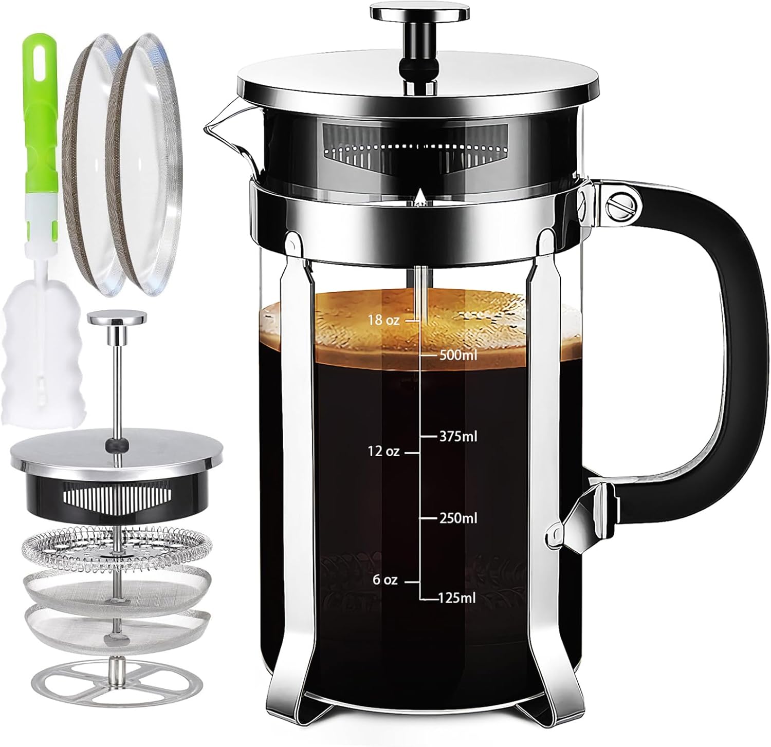 French Press Coffee Maker 304 Stainless Steel Coffee Press,with 4 Filters System...