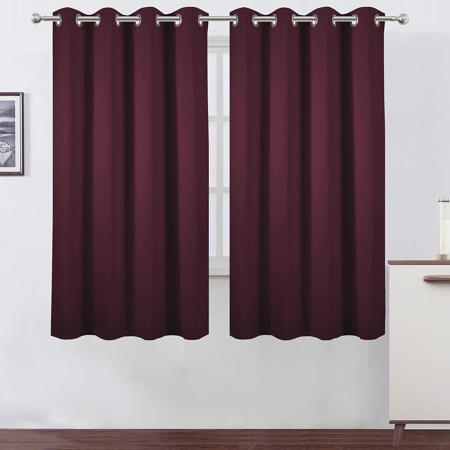 LEMOMO Burgundy Red Blackout Curtains 52 x 63 Inch Length/Set of 2 Curtain Panel...