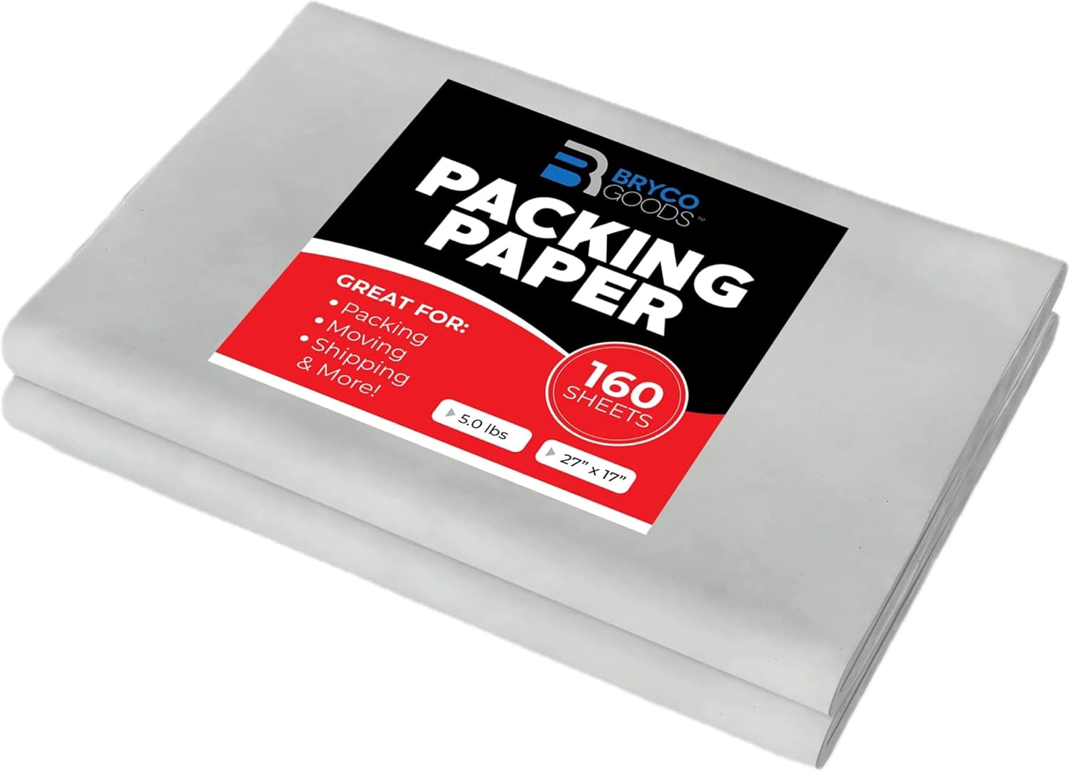 Bryco Goods Packing Paper Sheets for Moving - 5lb - 160 Sheets of Newsprint Pape...