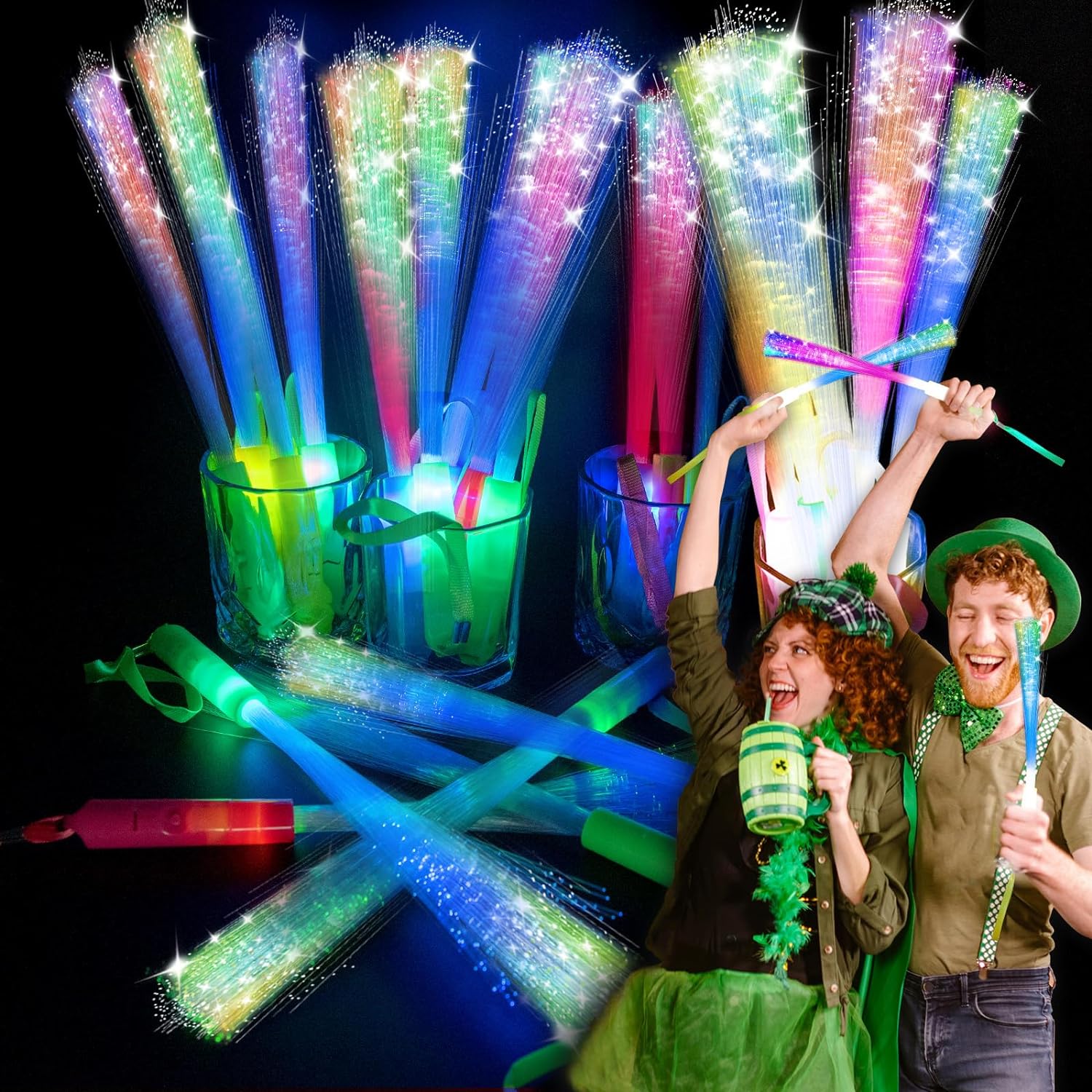 SHQDD28 PCS Glow Fiber Wands Sticks,LED Light Wands,Glow in the Dark Party Suppl...