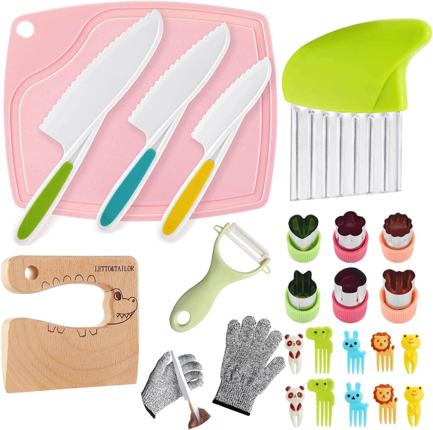 Kids Cooking Set - 24 Piece Wooden Kids Kitchen Knives, Kids Knife Set with Wood...