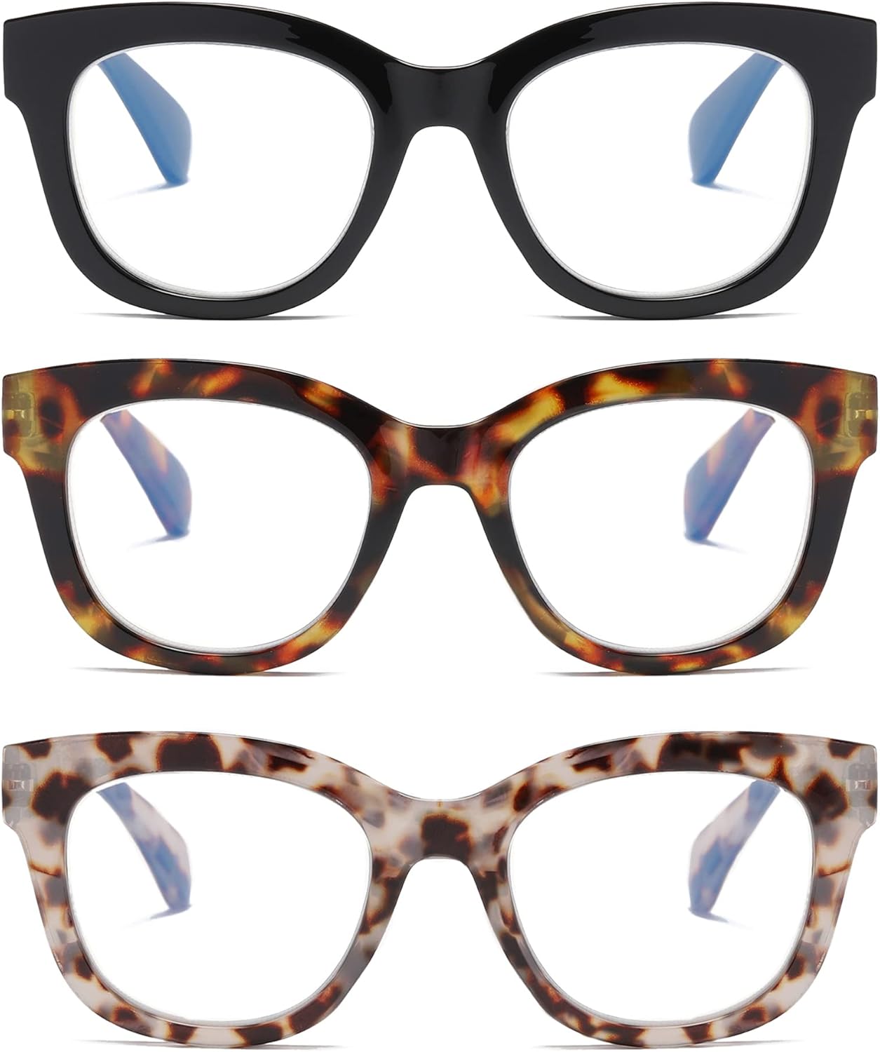 3 Pack Oversized Blue Light Blocking Reading Glasses for Women, Retro Style Read...