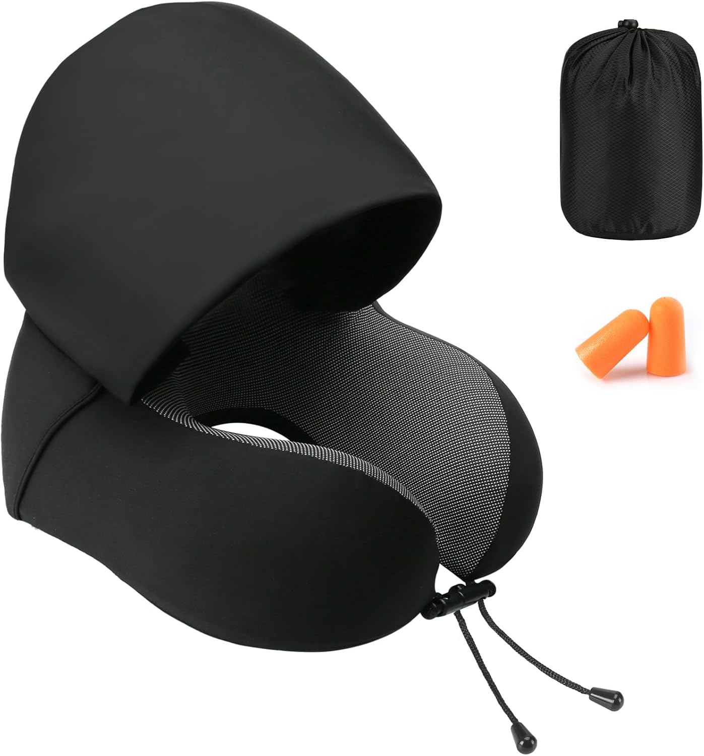 Jiancrate Travel Pillow for Neck Memory Foam, Hooded Travel Neck Pillow for Adul...