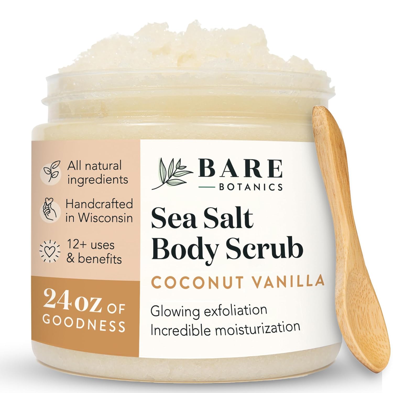 Bare Botanics Coconut Vanilla Body Scrub 24oz | Made in Madison, WI | All Natura...