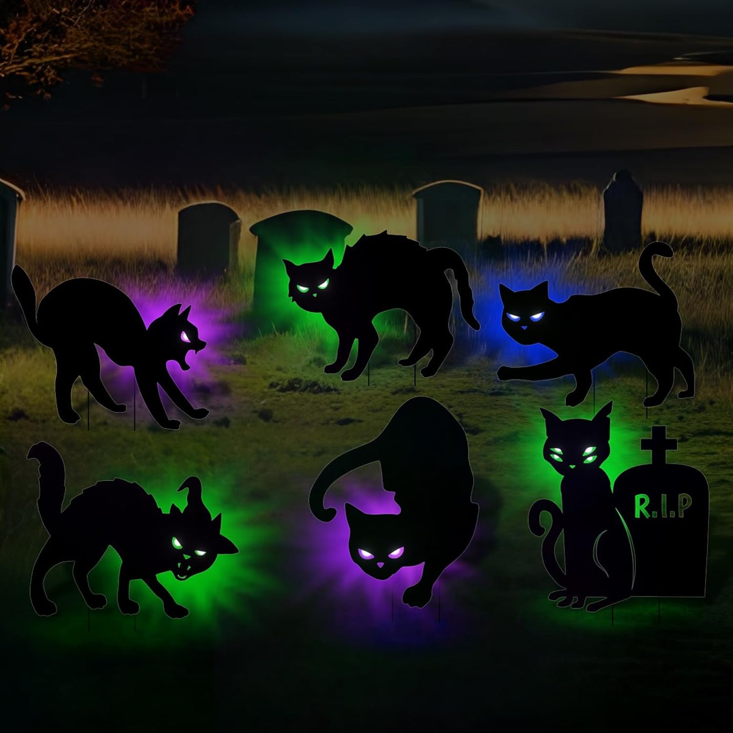OuMuaMua Halloween Yard Signs, Special Outdoor Decorations, Unique 6pcs Black Ca...