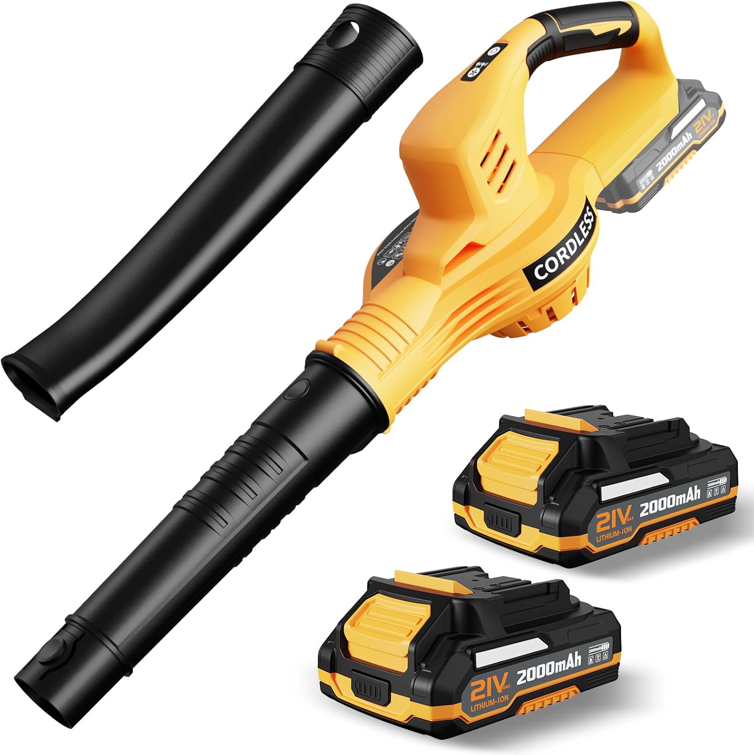 Leaf Blower Cordless - 21V Electric Cordless Leaf Blower with 2 Batteries and Ch...