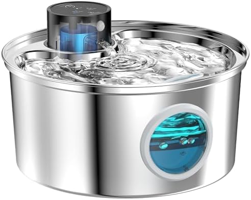 Battery Operated Cat Water Fountain Wireless: Stainless Steel Pet Bowl Dispenser...