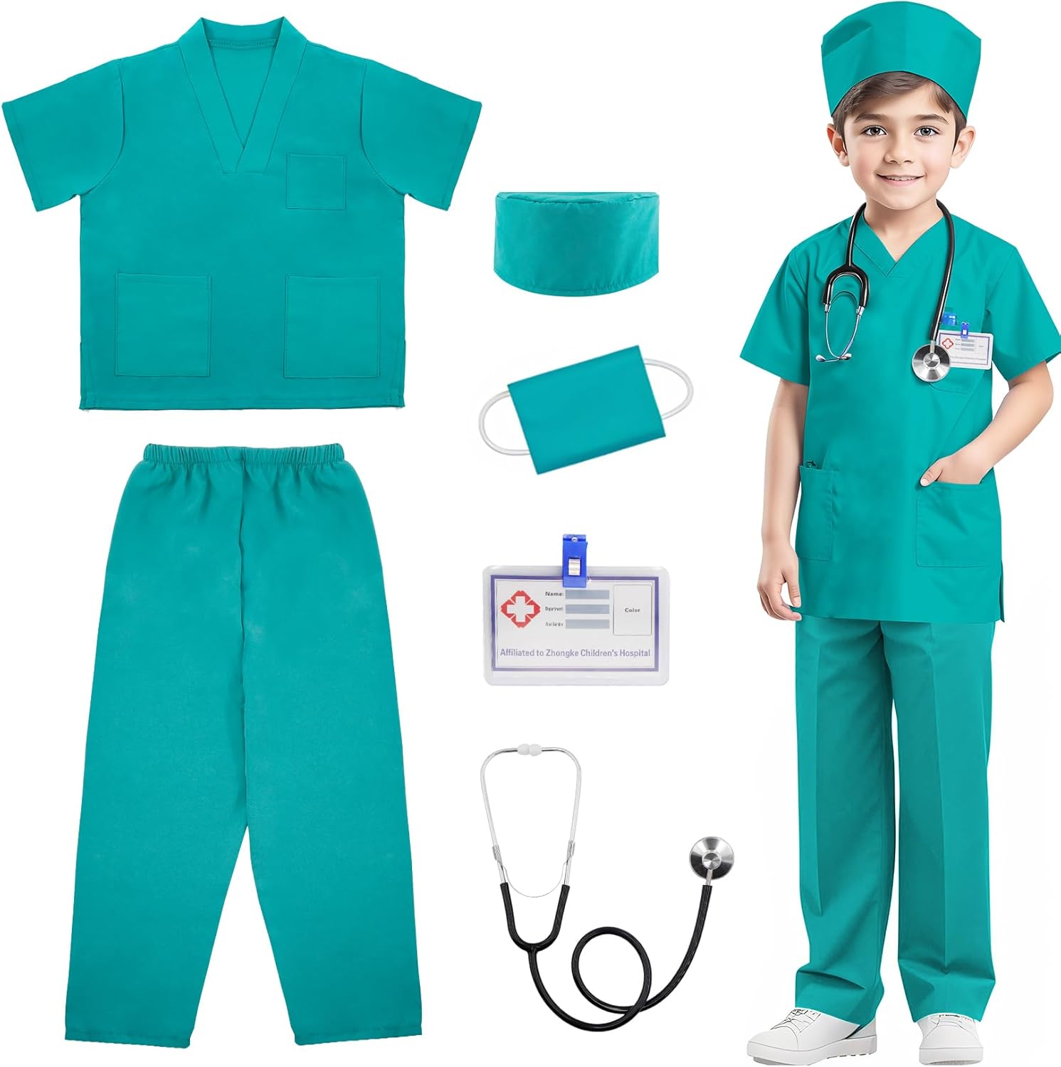 RioRand Doctor Costume for Kids, Toddler Nurse Scrubs with Accessories Christmas...