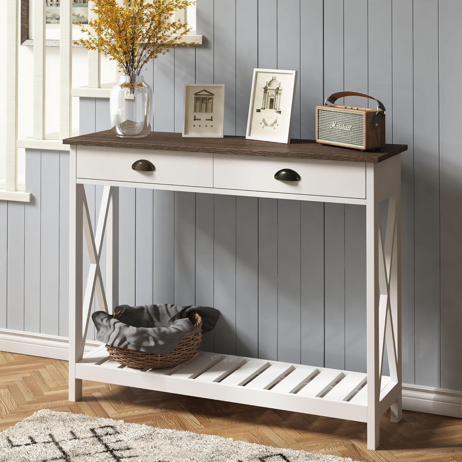 ChooChoo Farmhouse Console Table with Drawer for Entryway, Narrow Long Entry Tab...