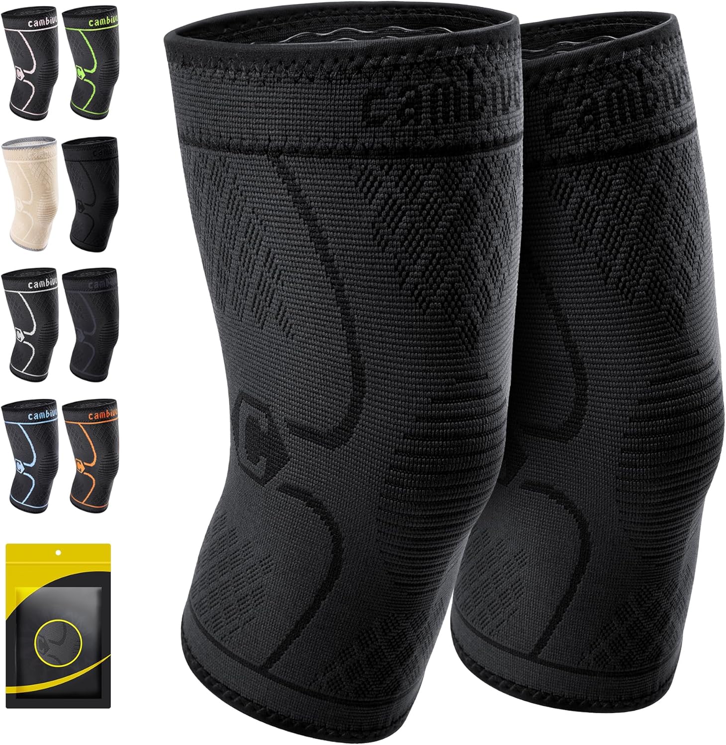 CAMBIVO 2 Pack Knee Braces for Knee Pain, Knee Compression Sleeve for Men and Wo...