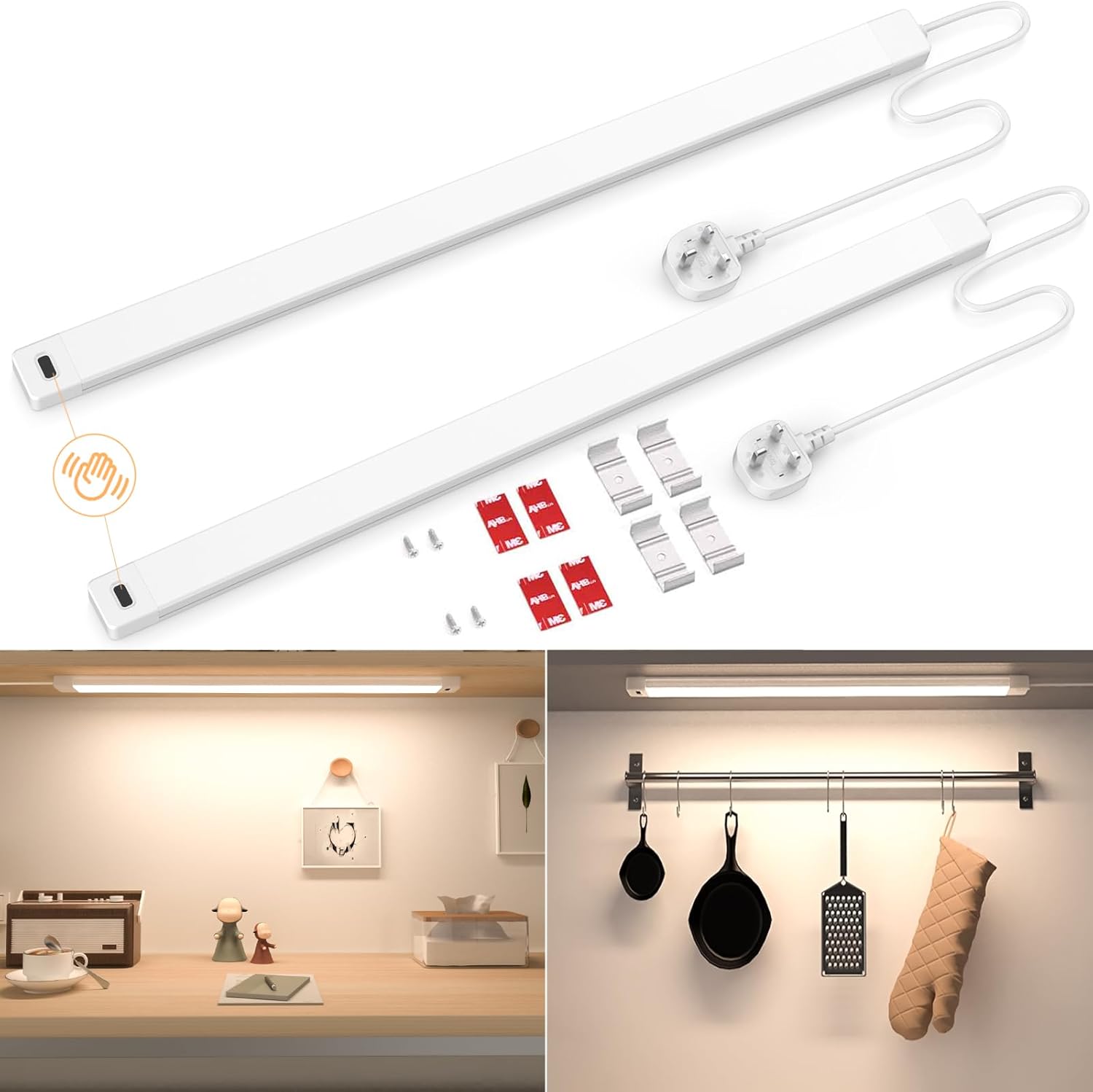 Under Cabinet Lighting, Hand Wave Activated, 41CM 4000K Warm White 430lm, Plug i...