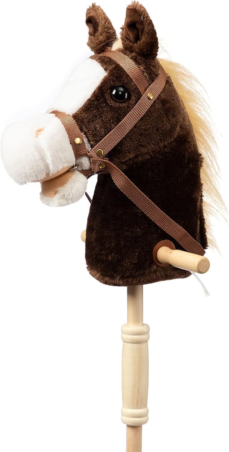 BEJOY Stick Horse with Wood Wheels, Hobby Horse Toy, Real Pony Neighing and Gall...