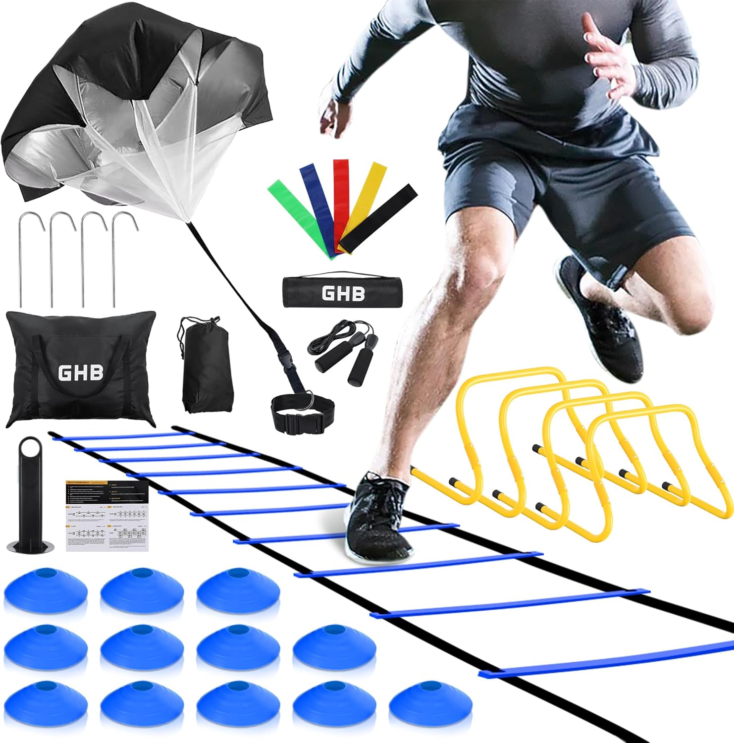GHB Agility Ladder,Football Training Equipment Set,4 Agility Hurdles, 20 feet12...