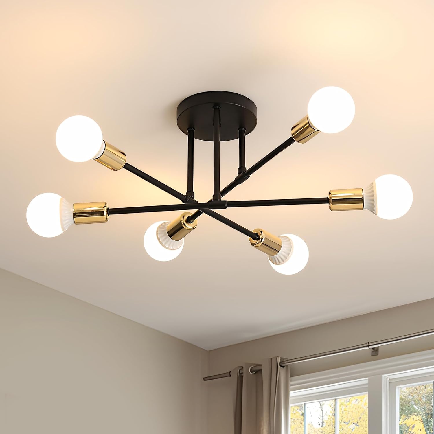 Comely Sputnik Chandelier Ceiling Light, 6 Lights E27 Socket, Max 60w, Semi Flus...
