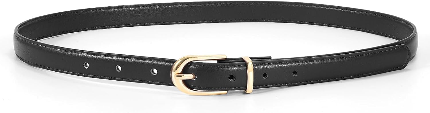 JASGOOD Womens Thin Leather Belt Skinny Faux Leather Belt for Jeans Dress with G...