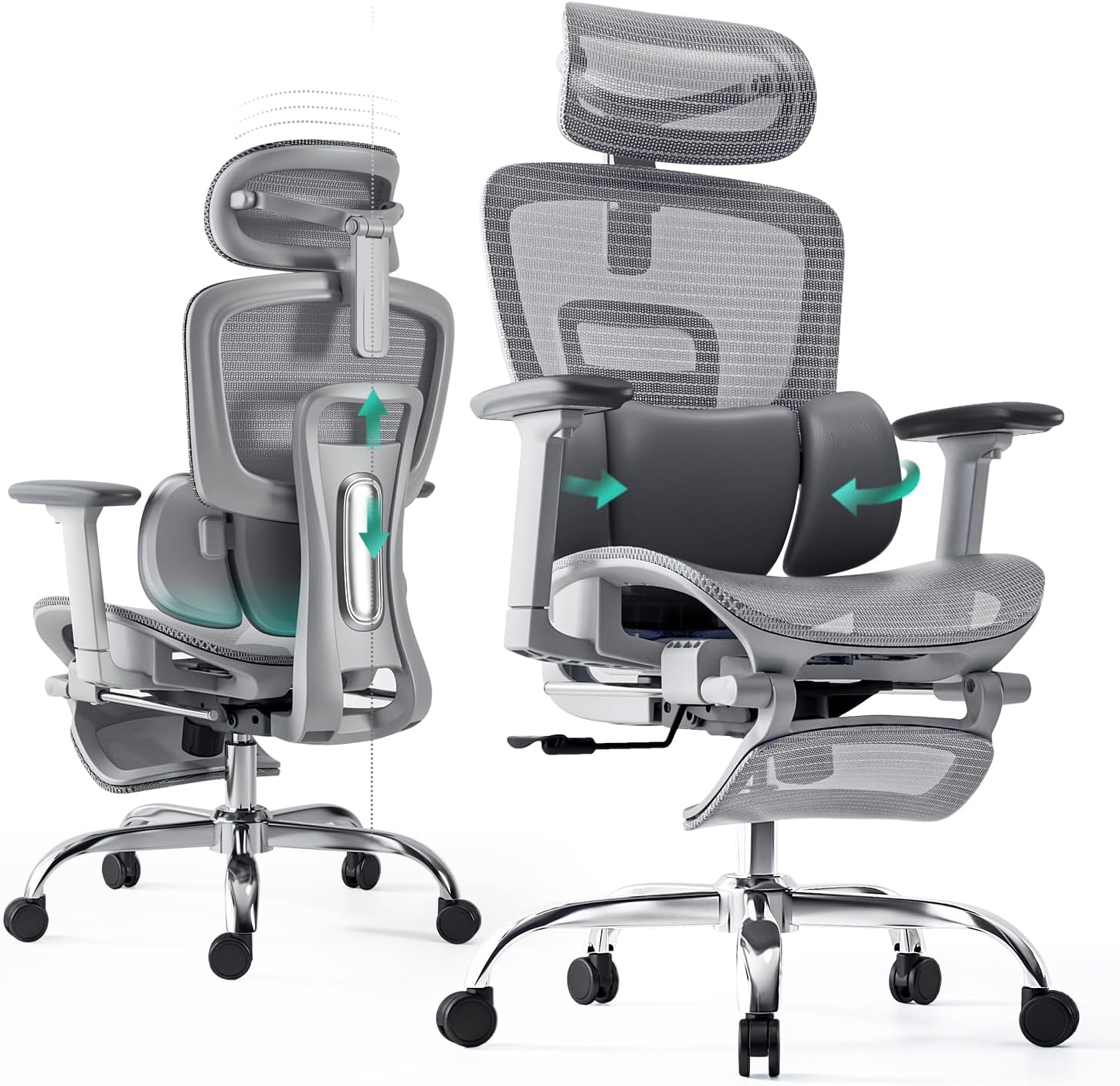 Ergonomic Office Chair 3-Zone Dynamic Lumbar Support Adjustable Headrest,SGS Cla...