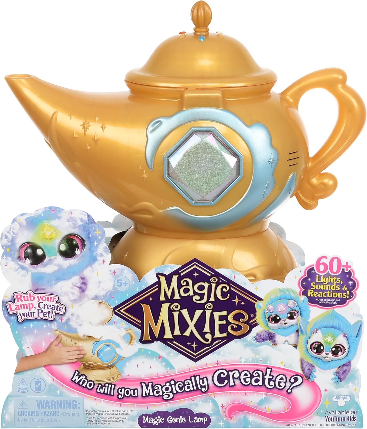 Magic Mixies Magic Genie Lamp, Special Interactive Lamp with 8" Blue Plush Toy,...