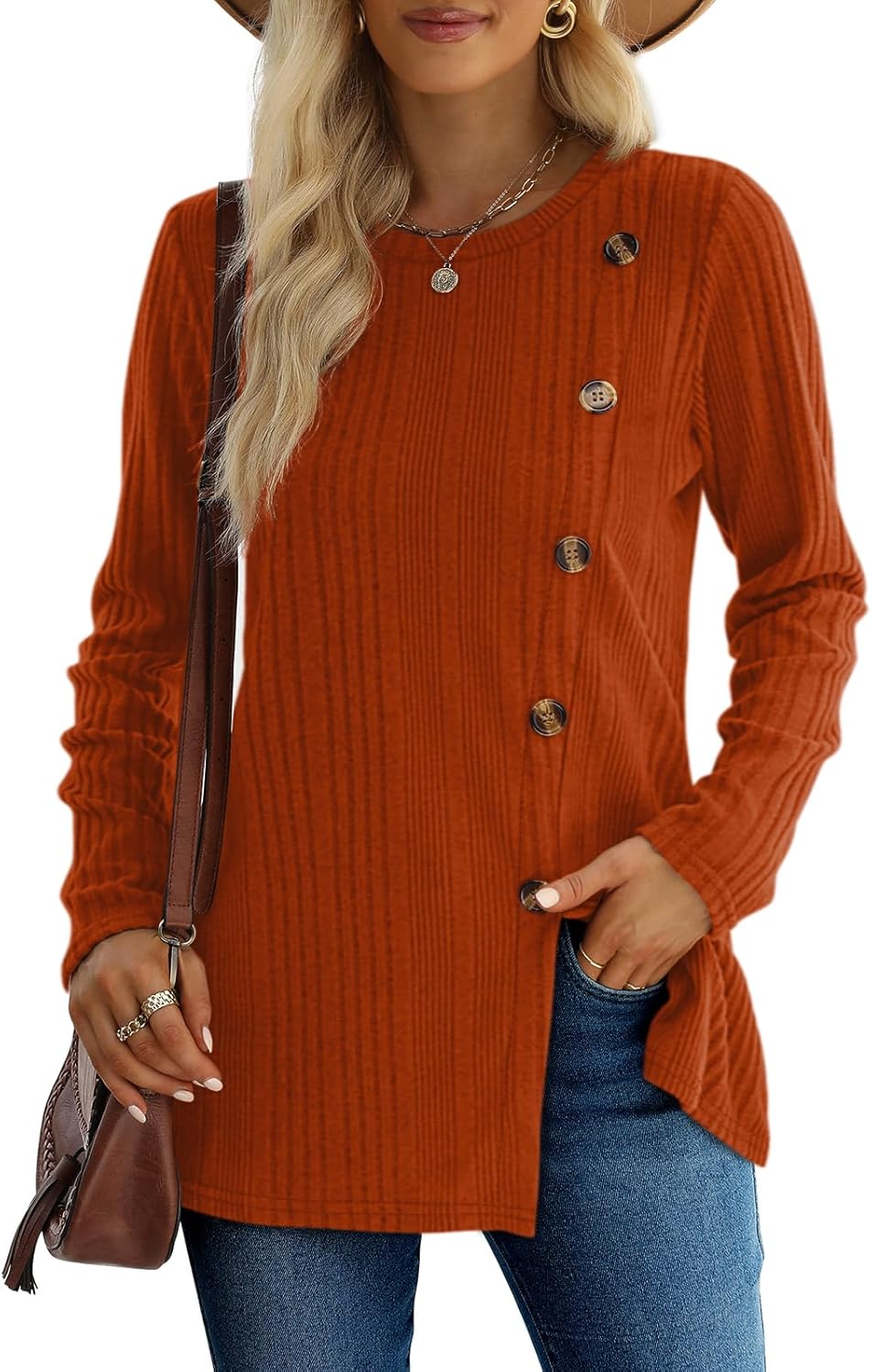 XIEERDUO Long Sleeve Tops, Special Women Tunics with Buttons Front Slit, Unique...