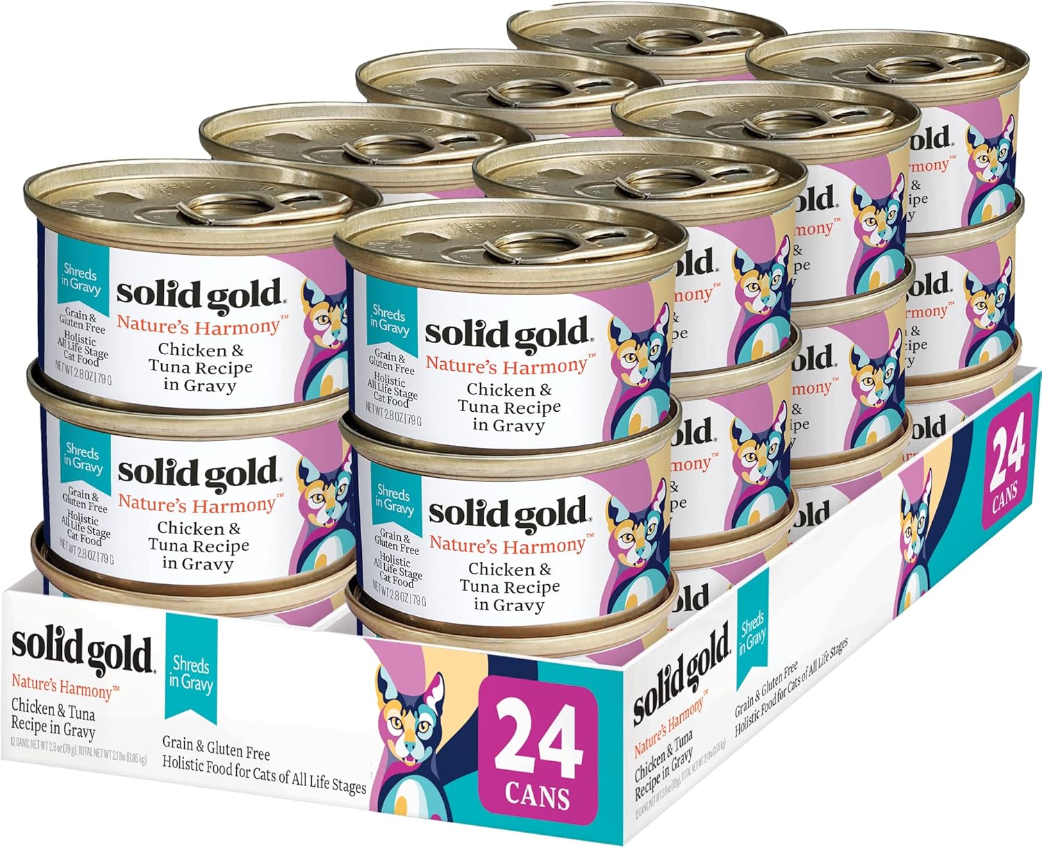 Nature's Harmony Solid Gold Canned Cat Food, Special Wet Cat Food Shreds in Grav...