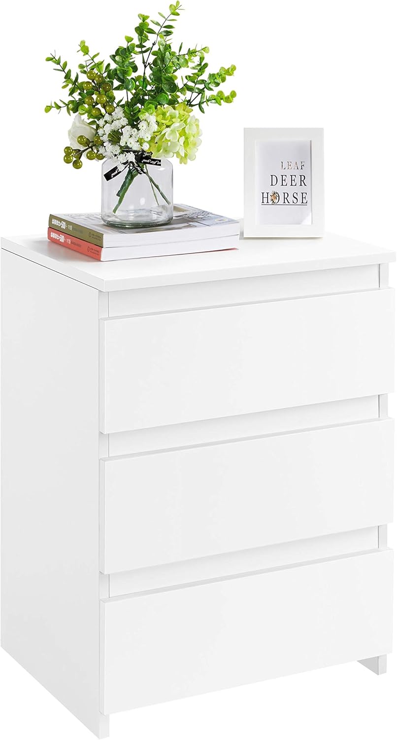 Yaheetech White Bedside Table, Special Side Table with 3 Drawers, Innovative End...