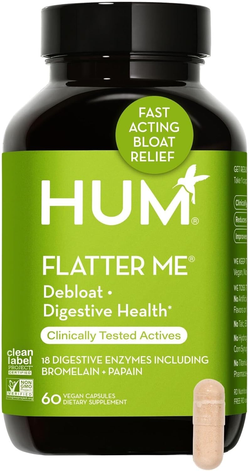 HUM Flatter Me Digestive Enzymes- Vegan Anti Bloating Supplement for Food Digest...