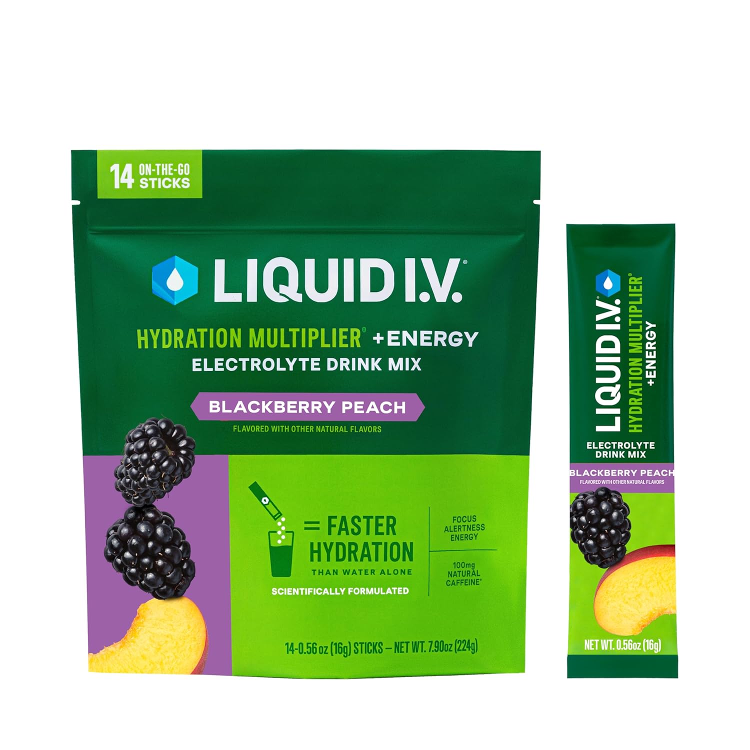Liquid I.V.® Hydration Multiplier +Energy - BlackBerry Peach | Electrolyte Powde...