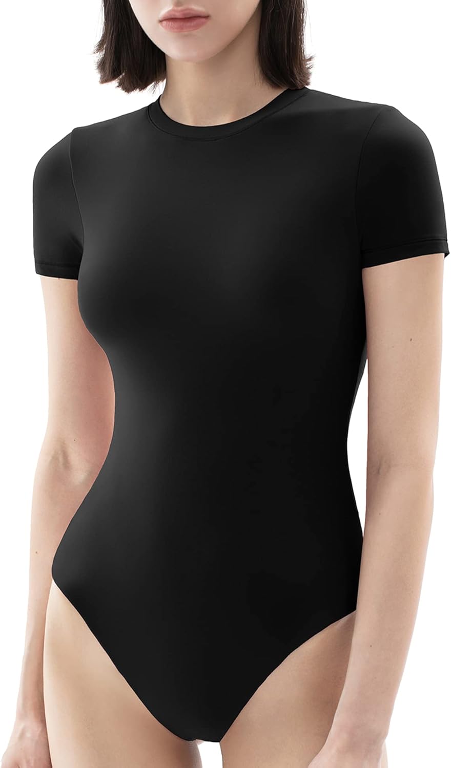 PUMIEY Women's Bodysuit, Special Crew Neck T-shirt Tops with Short Sleeves, Inno...