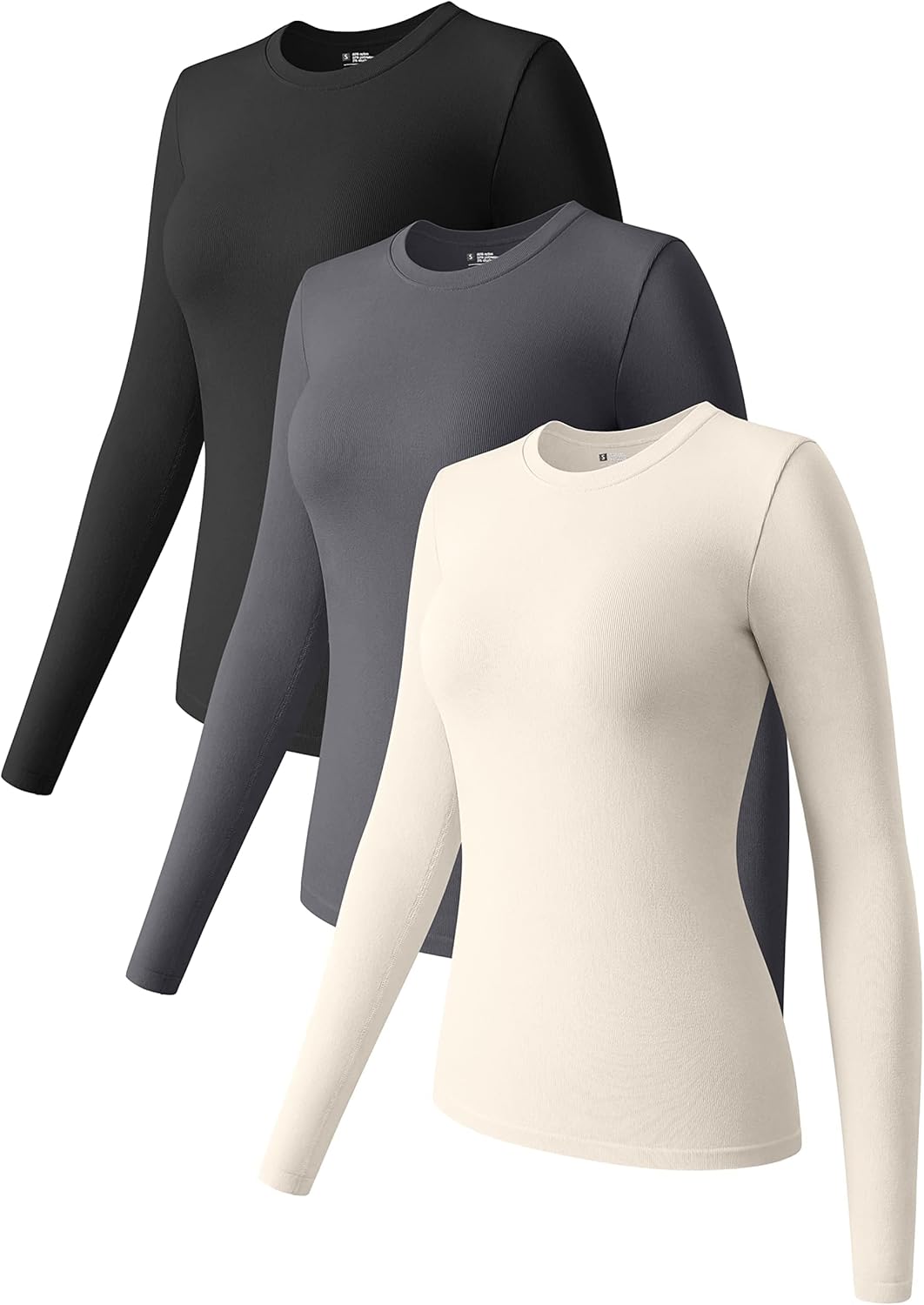 OQQ Womens 3 Piece Long Sleeve Tops Crew Neck Stretch Fitted Underscrubs Layer T...