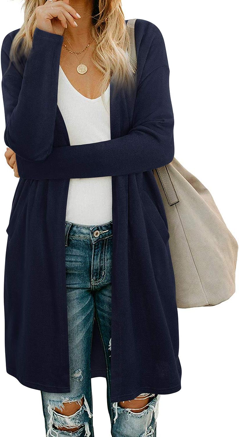 OUGES Women's Open Front Cardigan Shirt, Special Long Sleeve Lightweight Coat wi...