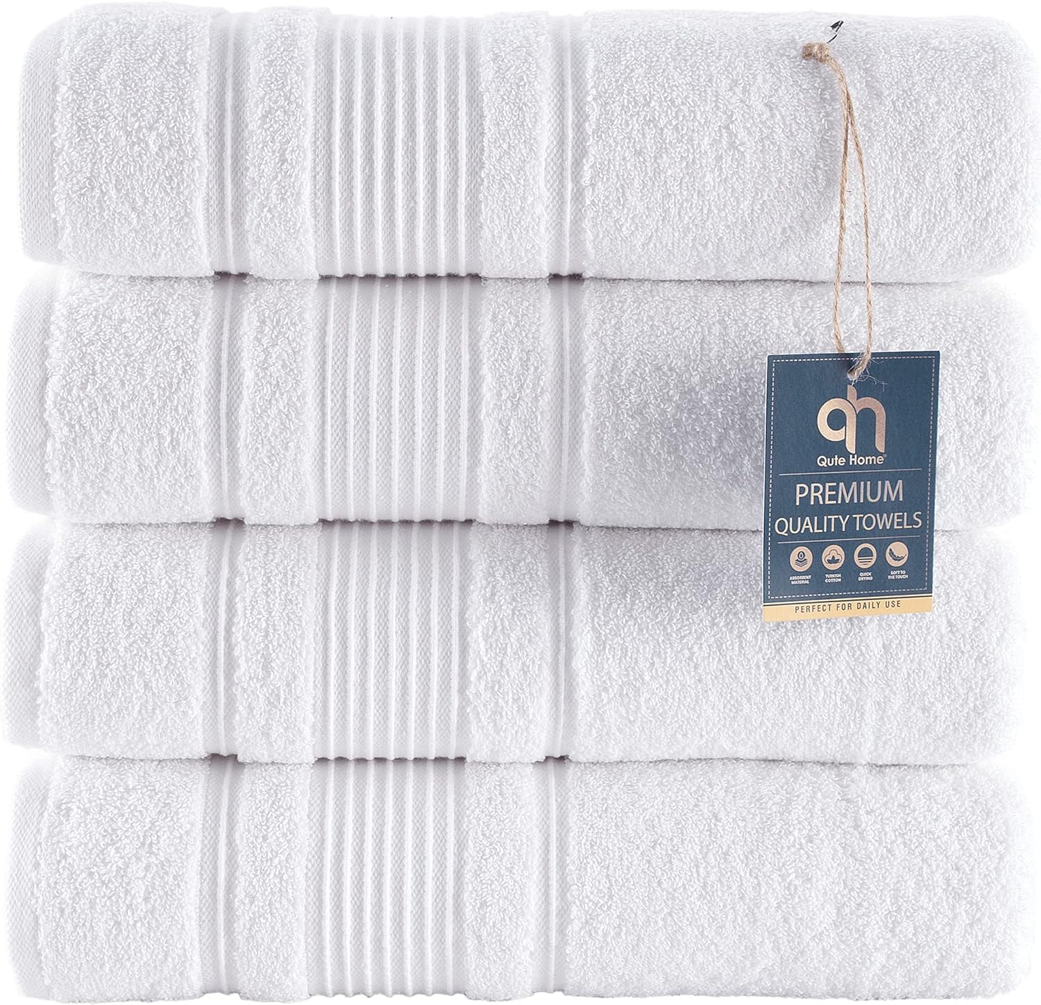 Qute Home 100% Turkish Cotton Bath Towel Set, Quick Dry Soft and Absorbent, 4 Pr...