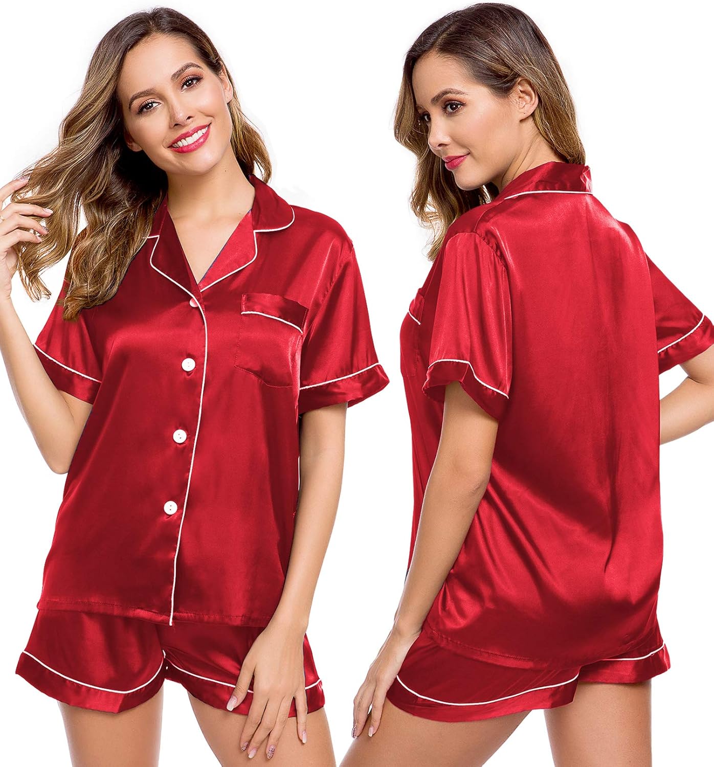 LecGee Womens Pj Set, Special Silk Satin Loungewear, Innovative Short Sleeve Sle...
