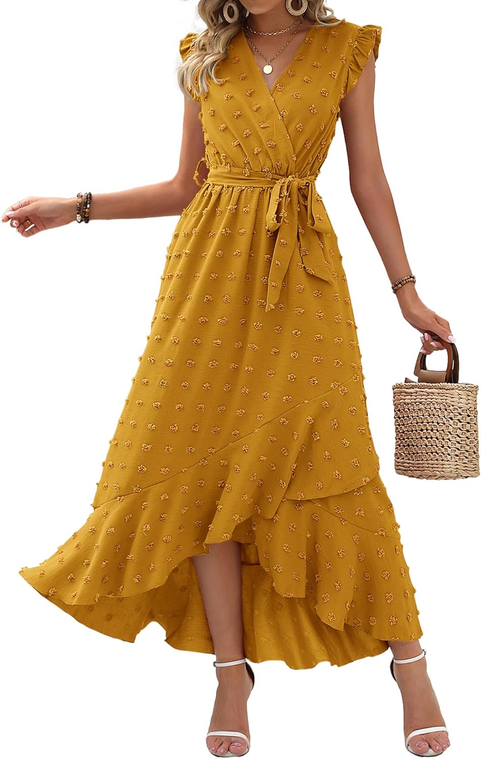 BTFBM Women Dress, Special Summer V Neck Dress for 2024, Innovative Cap Sleeve S...
