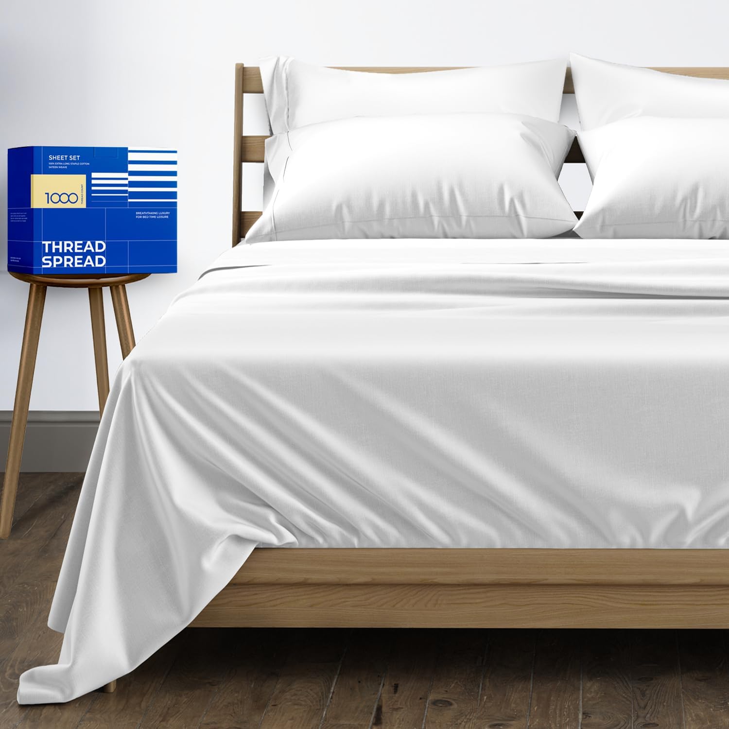 THREAD SPREAD 100% Pure Egyptian Cotton Sheets King Size - 1000 High Thread Coun...