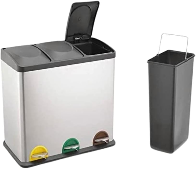 EVRE Recycling Bin with Lids for Kitchen / 45 Litre Capacity / 3 Compartments Wa...