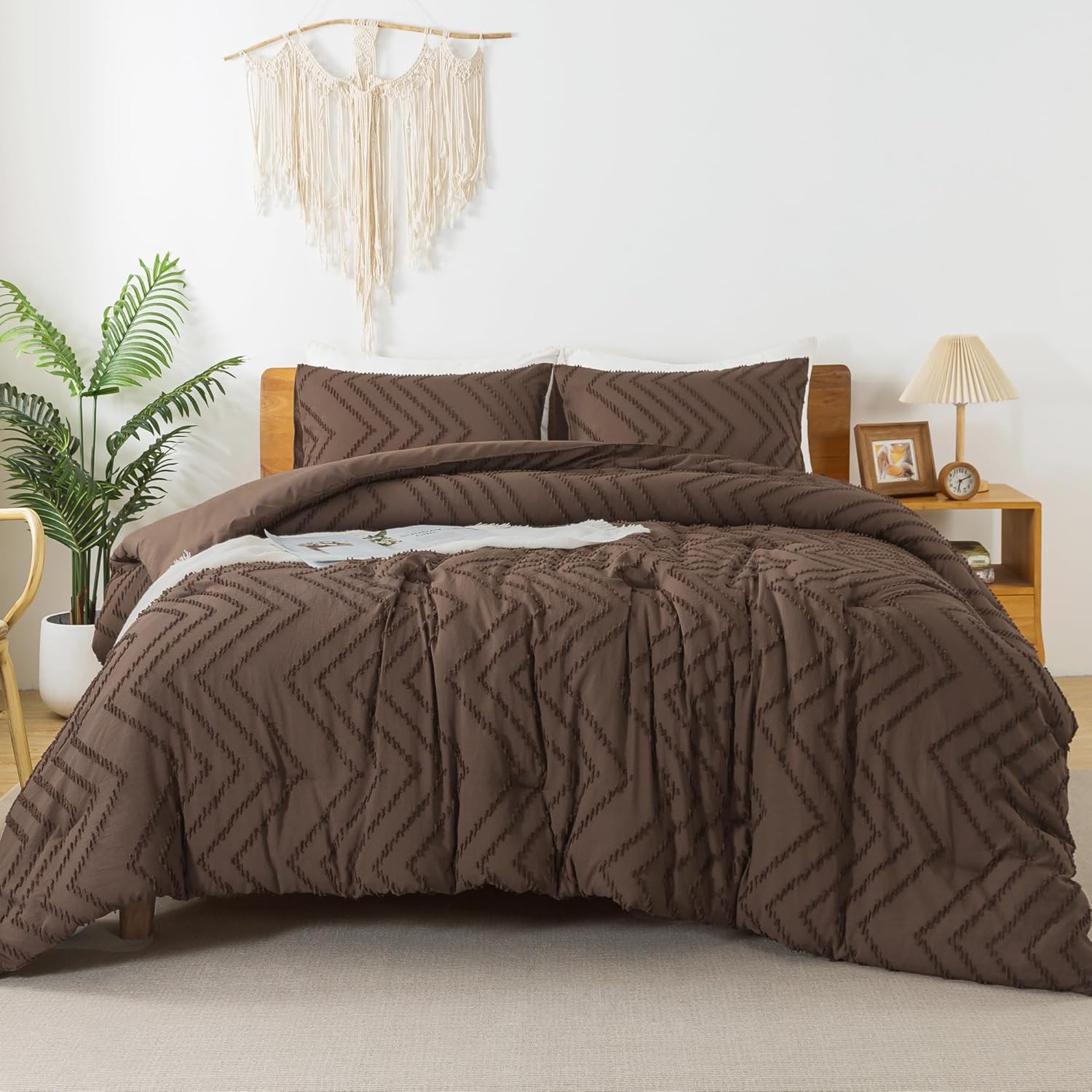 Litanika Brown King Comforter Set, Special 3 Pieces Lightweight Tufted Bedding S...