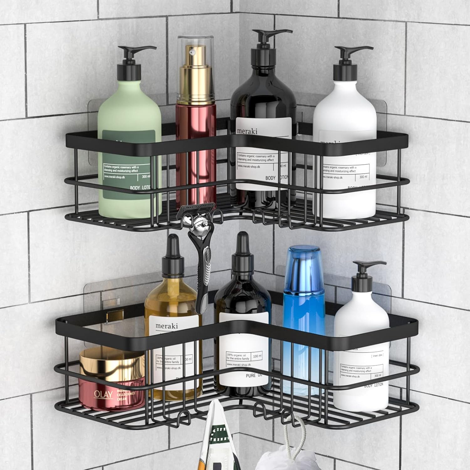Yazoni Corner Shower Caddy, Adhesive Shower Shelves No Drilling [2-Pack], Rustpr...