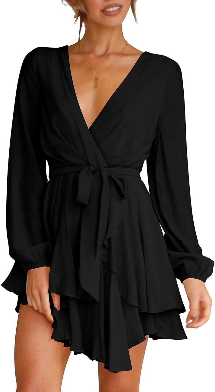 Cosonsen Women's Dress, Special Deep V-Neck Dress With Long Sleeve, Innovative W...