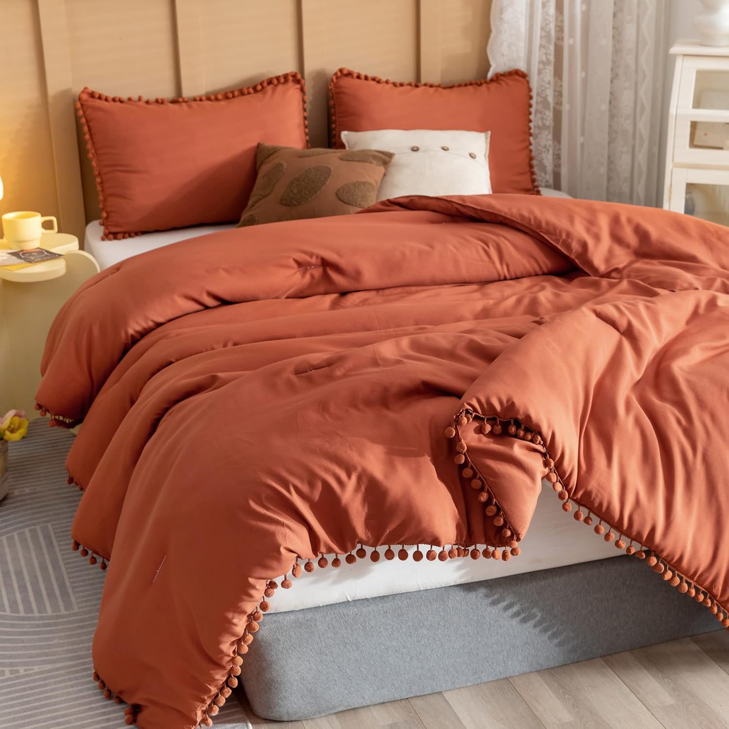 YIRDDEO Queen Comforter Set - Comforter Queen Size Sets with Ball Pom Fringe, So...