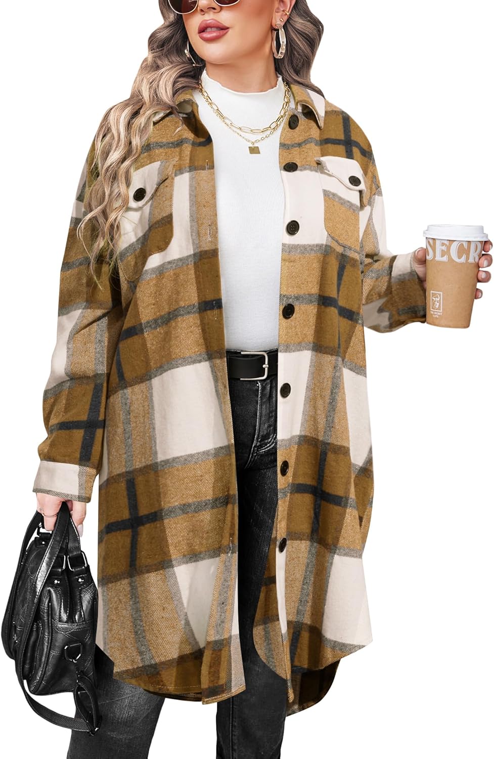 Special IN'VOLAND Womens Plus Size Flannel Plaid Shirts, High-Quality Long Sleev...