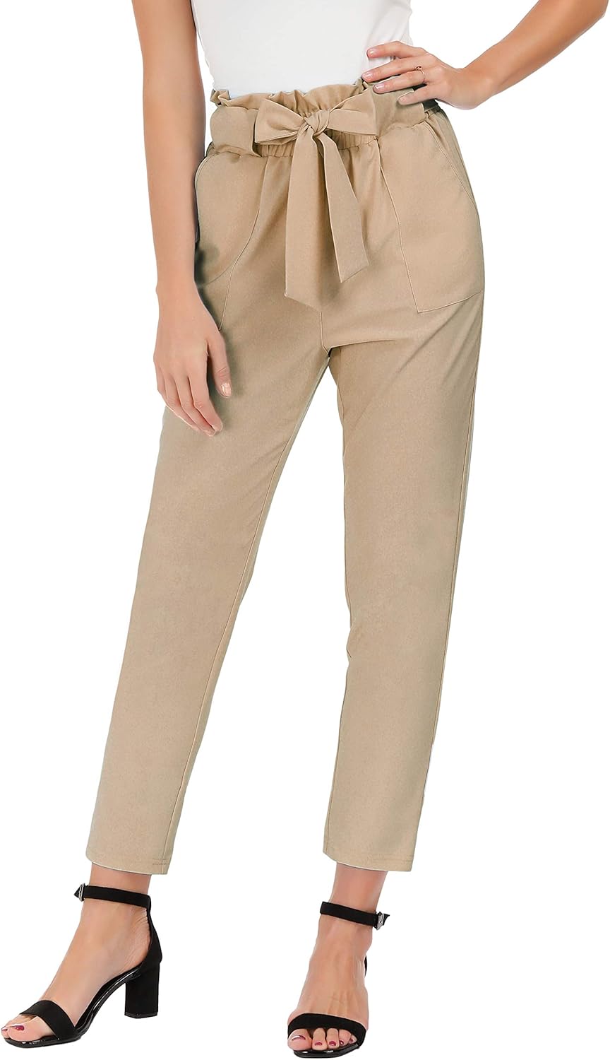 GRACE KARIN Women's Pants, Special Cropped Paper Bag Waist Pants, Innovative Pan...