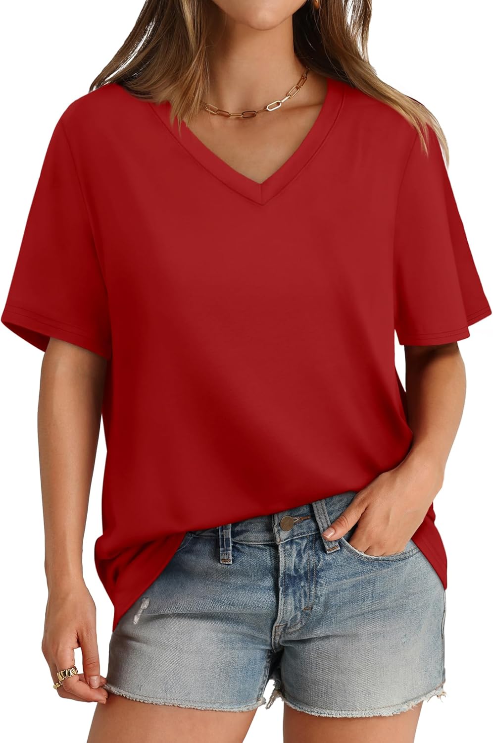 Aokosor Womens T Shirts V Neck Short Sleeve Casual Loose Tees Tops 2024 Trending...